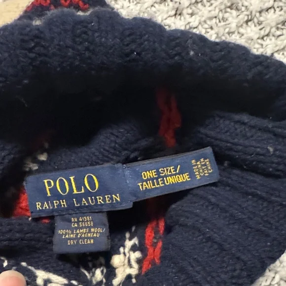Ralph Lauren Navy Beanie with Red and White Accents - Picture 2 of 4